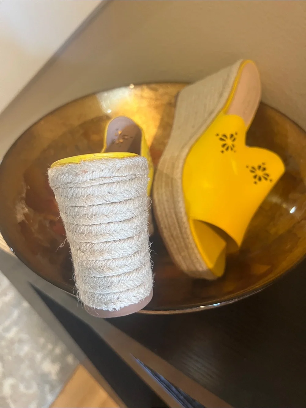kate spade Bright Yellow Perforated Leather Slide Mules